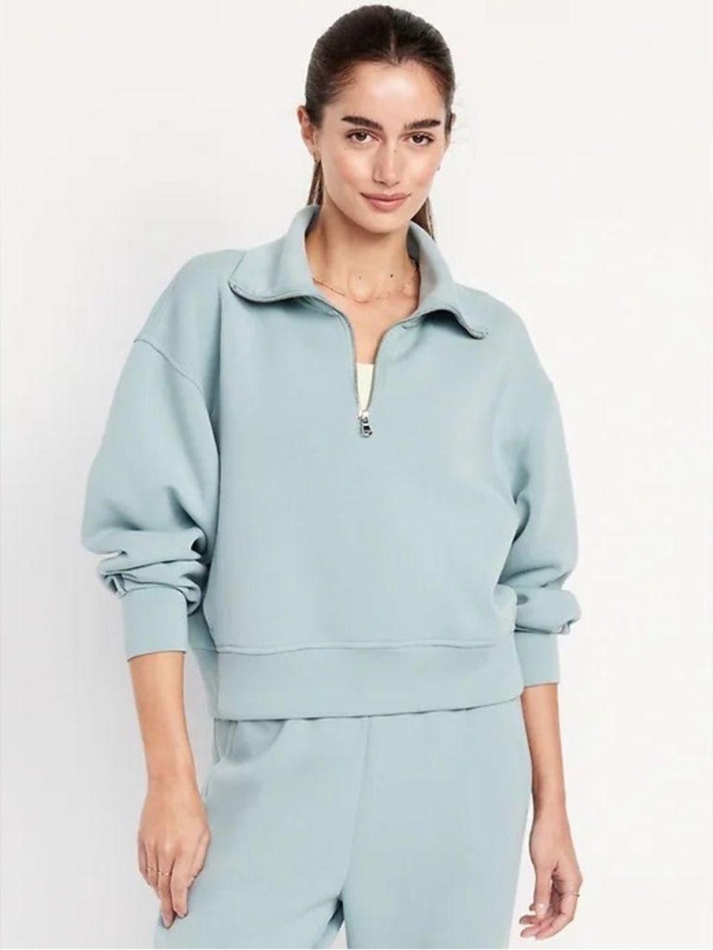 Athleta Light Blue Cropped Quarter Zip Sweatshirt Size Small